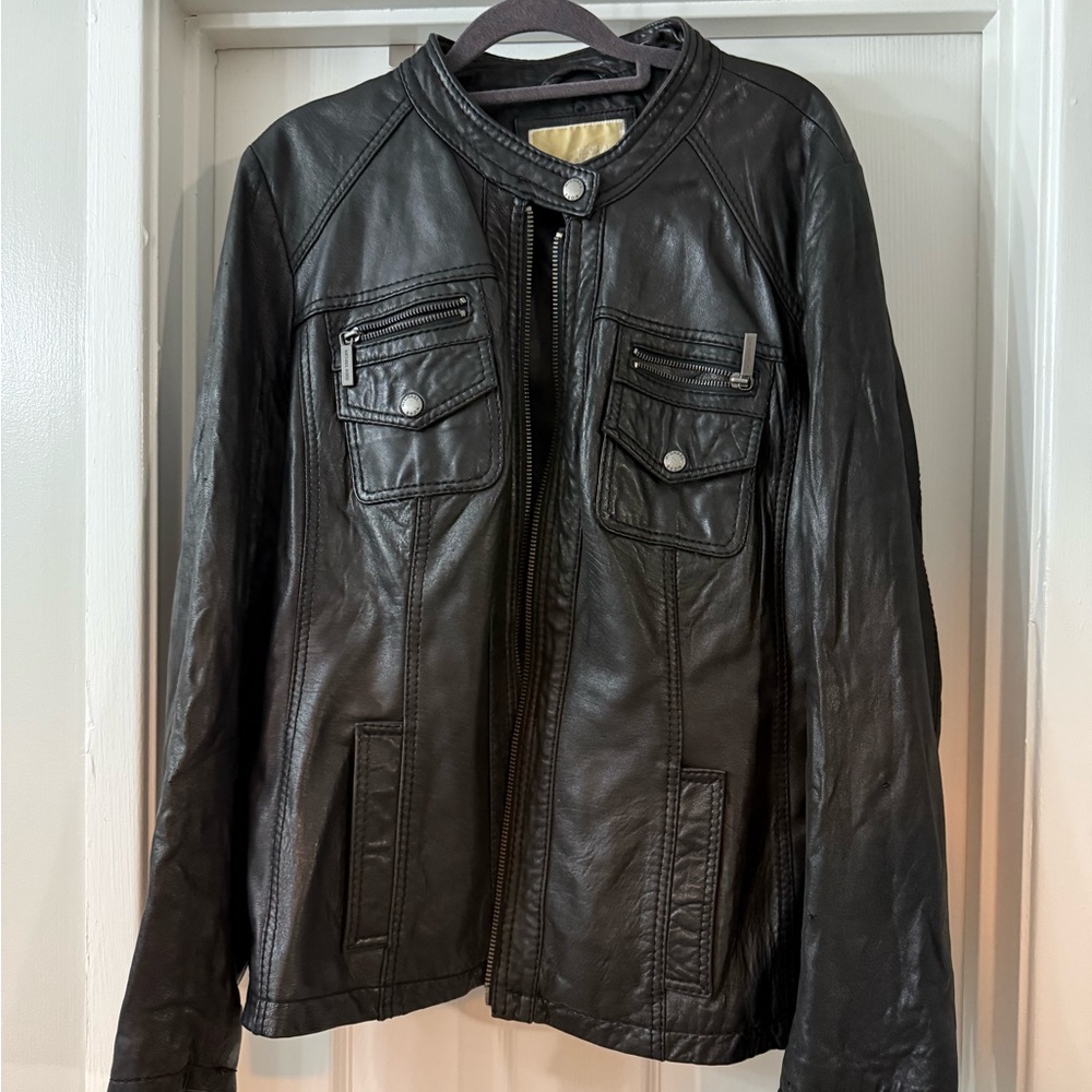Michael Kors Vintage Moto Leather Zip-Front Jacket